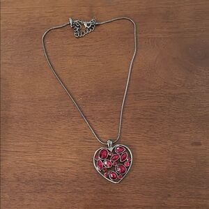 Heart Pendant Necklace with Red Stones